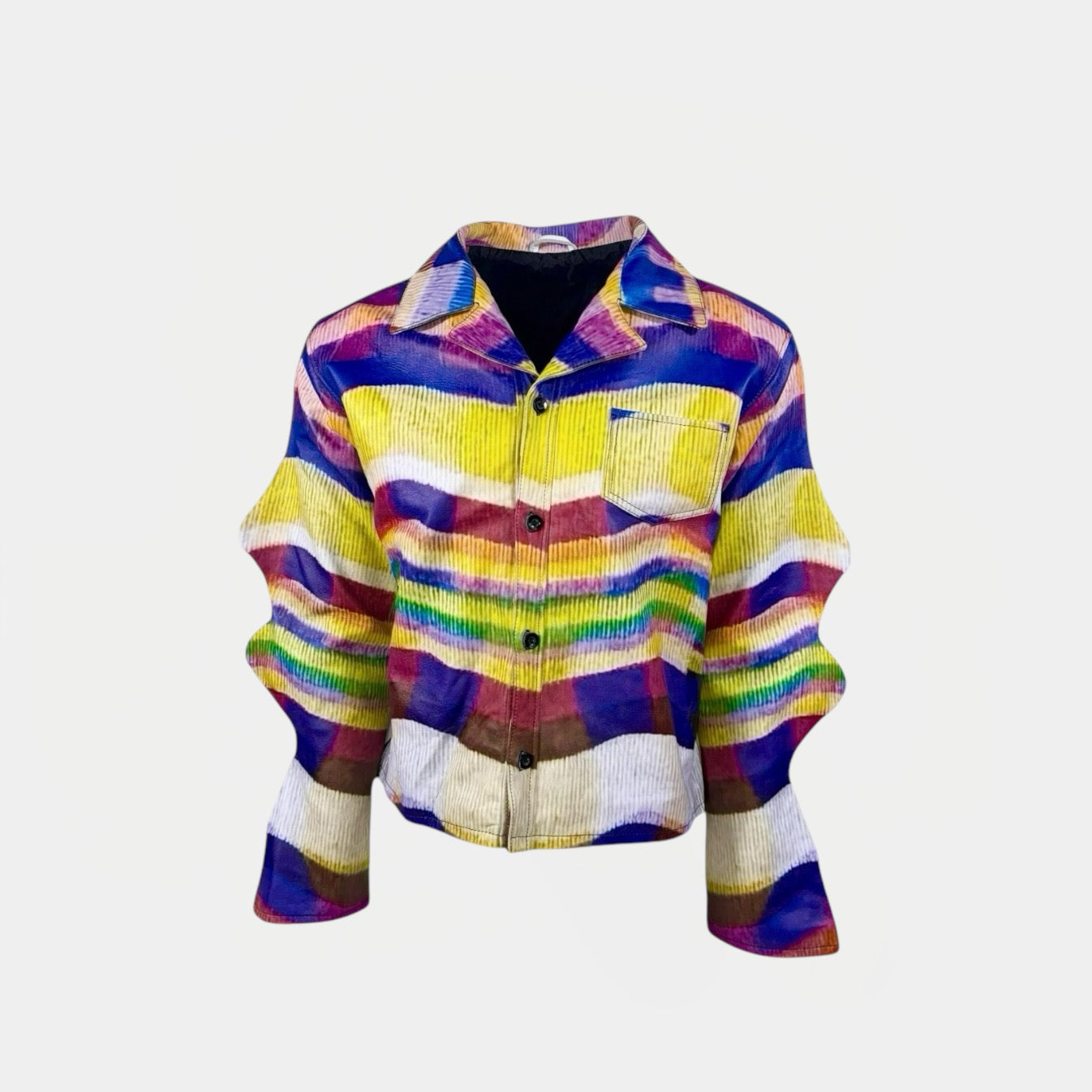 WAVY FLANNEL PRINTED PIXELATED LEATHER SHIRT