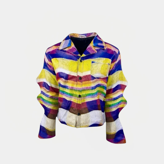 WAVY FLANNEL PRINTED PIXELATED  LEATHER  SHIRT