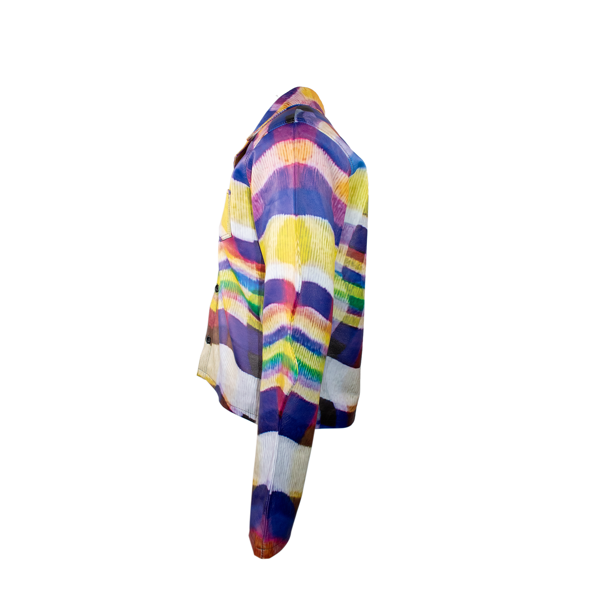 WAVY FLANNEL PRINTED PIXELATED  LEATHER  SHIRT
