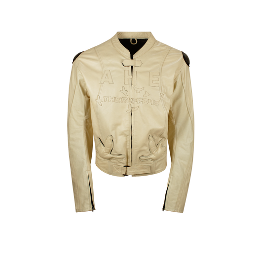 LADERA  HEIGHTS LEATHER BIKER JACKET IN IVORY